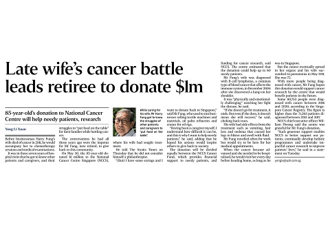 7 years of hospital visits during late wife’s cancer battle prompt retiree to make $1m donation